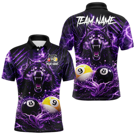 Maxcorners Custom Purple Horrors Wolf Smokes Pool 8 Ball & 9 Ball Men's Billiard Team Shirt Billiard Attire