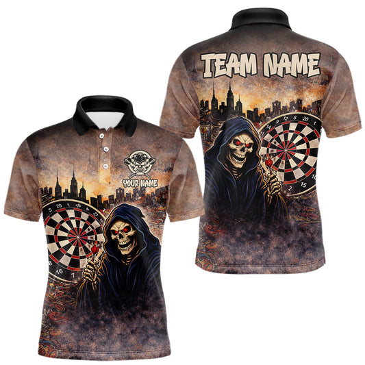 Maxcorners Graffiti Grunge Grim Reaper Red Dartboard Dart Polo Shirts For Men Custom Dart Team Shirts LM1202