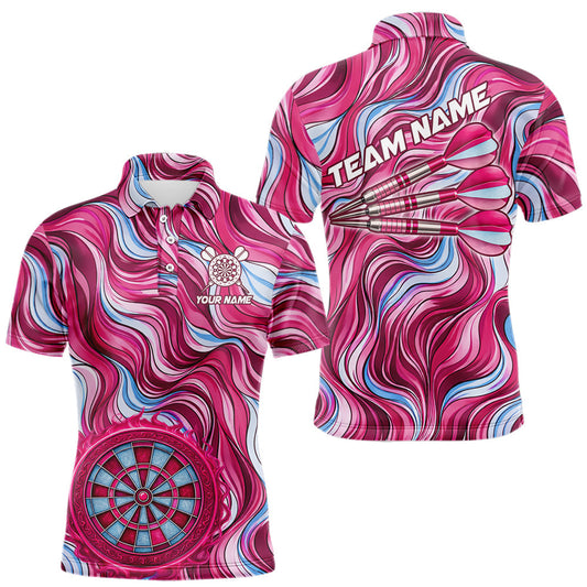 Custom Pink Blue Paint Dartboard & Arrow Polo & Quarter-Zip Shirt For Men Outfits Dart Jerseys LM1203