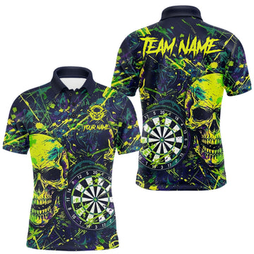 Maxcorners Grunge Blue Green Strike Horror Skull Mens Darts Shirt Personalized Splatter Dart Team Jerseys LM1005