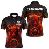 Maxcorners Custom Funny Bull Grunge Red Flames Dartboard Dart Men Polo Shirt Outfits Dart Jerseys LM1610