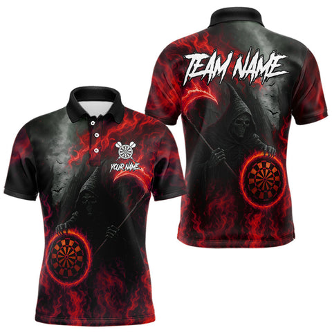 Maxcorners Custom Red Flaming Dartboard Grim Reaper Dart Men Polo Shirt Dart Team Jerseys MT1110