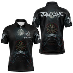 Maxcorners Black And Red Gothic Shark Dartboard Custom Men Darts Polo Shirt Shark Dart Jerseys LM1411