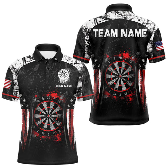 Maxcorners Black, White And Red Splatter Dartboard Men Dart Shirt Custom Grunge US Flag Dart Team Attire LM1005