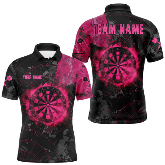 Maxcorners Black And Pink Smoking Dartboard Men Dart Polo 1/4-Zip Shirt Custom Grunge Dart Team Attire LM1005