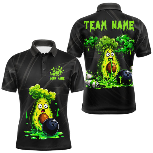 Maxcorners Dripping Green Avocado Funny Bowling Shirts For Men Custom Bowling Polo Quarter Zip Jerseys