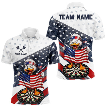 Maxcorners Funny Duck Patriotic Dart Shirt For Men Custom American Flag Darts Team Outfits, Darts Gifts