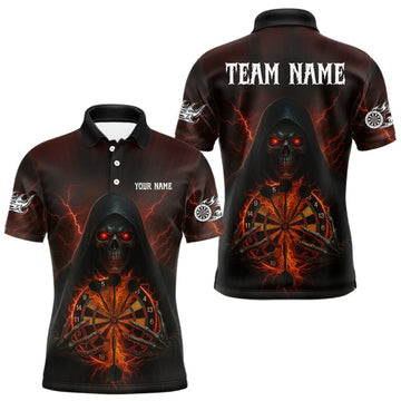 Maxcorners Custom Lightning Red Bone Skeleton Dartboard Dart Men Polo Jerseys Dart Shirt Gifts LM2603