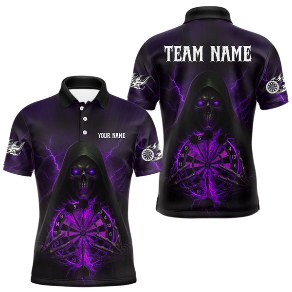 Maxcorners Custom Lightning Purple Bone Skeleton Dartboard Dart Men Polo Jerseys Dart Shirt Gifts TU1410