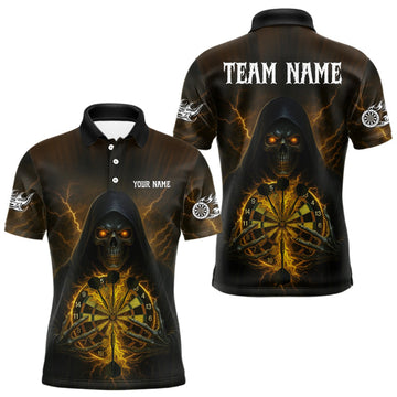 Maxcorners Custom Lightning Yellow Bone Skeleton Dartboard Dart Men Polo Jerseys Dart Shirt Gifts LM2603