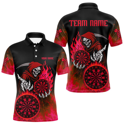 Maxcorners Custom Red Flames Dartboard Horror Grim Reaper Dart Men Polo Jerseys Outfits Dart Shirt TU1410