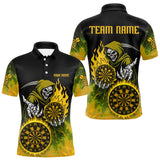 Maxcorners Custom Yellow Flames Dartboard Horror Grim Reaper Dart Men Polo Jerseys Outfits Dart Shirt TU1410