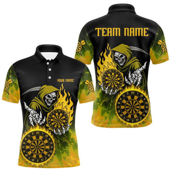 Maxcorners Custom Yellow Flames Dartboard Horror Grim Reaper Dart Men Polo Jerseys Outfits Dart Shirt TU1410