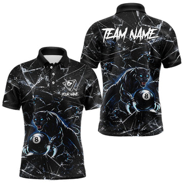 Maxcorners Multi-Panther Funny Glass Crack 8 Ball Pool Polo & 1/4-Zip Team Shirt For Men Custom Billiards Ball Apparel