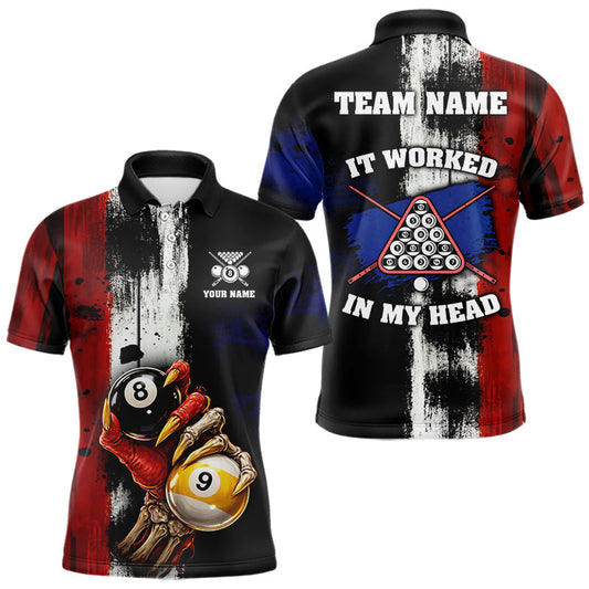 Maxcorners Skull Hoding 9 Ball & 8 Ball Pool Men Billiard Team Shirt Custom Blue & Red Billiards Ball Apparel
