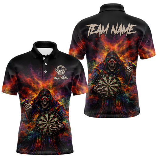 Maxcorners Colorful Smoke Horror Grim Reaper Dartboard Dart Polo Shirts For Men Custom Dart Team Shirts LM1202