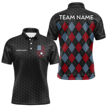 Maxcorners Mens American Flag Golf Shirts Patriotic Golf Jersey Custom Black Ball Golf Clothing, Golf Gifts LM1104