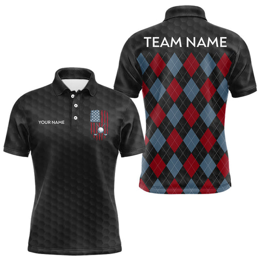 Maxcorners Mens American Flag Golf Shirts Patriotic Golf Jersey Custom Black Ball Golf Clothing, Golf Gifts LM1104
