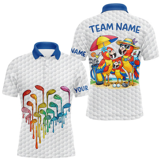 Maxcorners Custom Funny Family Parrots Golf Polo Shirts For Men Colorful Golf Clubs Golf Clothing Shirts LM1104