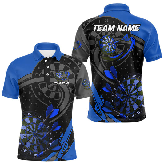 Maxcorners Personalized Men's Darts Polo & 1/4-Zip Shirt - Cracked Dartboard & Dart Arrows | Blue LM1203