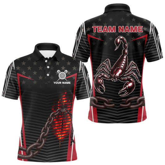Maxcorners Custom Men's Darts Polo & 1/4 Zip Jersey - Flame Darts & Scorpion Darts Shirt | Red LM1203