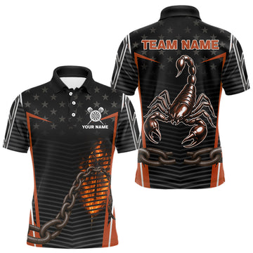 Maxcorners Custom Men's Darts Polo & 1/4 Zip Jersey - Flame Darts & Scorpion Darts Shirt | Orange LM1203