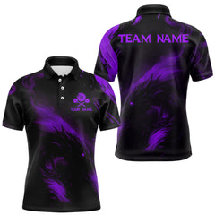 Maxcorners Personalized Black And Purple Flames Dragon Dart Polo Shirts For Men Dart Team Jerseys LM1112