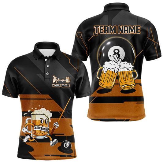 Maxcorners Funny Beer Play Pool 8 Ball Men's Billiard Team Shirt Custom Billiard Polo & 1/4 Zip Attire