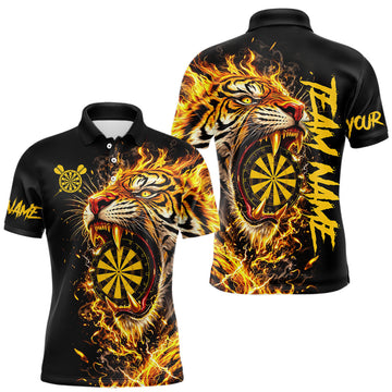 Yellow Horror Tiger Fire Flame Dartboard Custom Men Darts Polo League Shirts Dart Jerseys LM1203