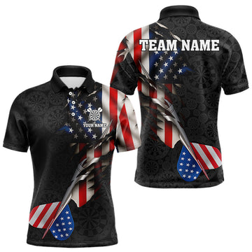 Maxcorners Custom American Flag Dart Arrow Black Dart Men Polo Shirt Patriotic Dart Team Jerseys LM0404