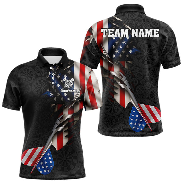 Maxcorners Custom American Flag Dart Arrow Black Dart Men Polo Shirt Patriotic Dart Team Jerseys MT1110