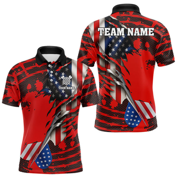Maxcorners Custom American Flag Dart Arrow Black & Red Dart Men Polo Shirt Patriotic Dart Jerseys MT1110