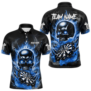 Maxcorners Custom Fire Flame Dartboard Lightning Blue Skull Dart Men Polo Jerseys Dart Team Shirt LM2603