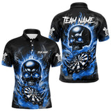 Maxcorners Custom Fire Flame Dartboard Lightning Blue Skull Dart Men Polo Jerseys Dart Team Shirt TU1410