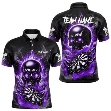 Maxcorners Custom Fire Flame Dartboard Lightning Purple Skull Dart Men Polo Jerseys Dart Team Shirt LM2603