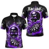 Maxcorners Custom Fire Flame Dartboard Lightning Purple Skull Dart Men Polo Jerseys Dart Team Shirt TU1410