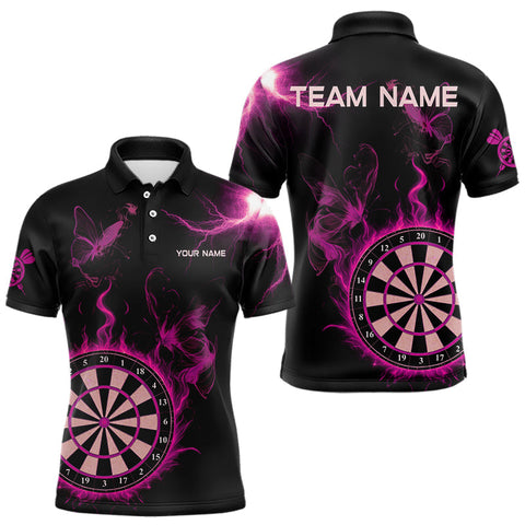 Maxcorners Custom Pink Smokes Butterfly Flame Dartboard Dart Men Polo Jerseys Dart Team Shirt TU1410
