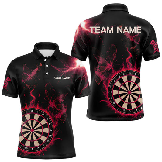Maxcorners Custom Red Smokes Butterfly Flame Dartboard Dart Men Polo Jerseys Dart Team Shirt LM2603