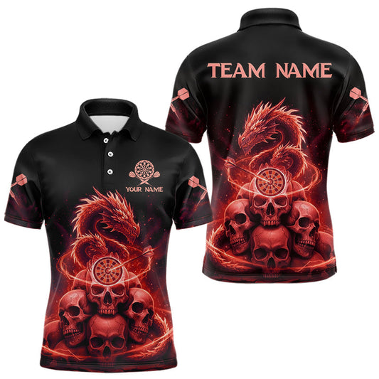 Maxcorners Custom Red Galaxy Dragon Skulls Dartboard Men Darts Polo Shirt Dart Team Jerseys LM1411