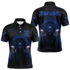 Maxcorners Custom Blue Grim Reaper Grey Skull Dartboard Men Darts Polo Shirt Grunge Dart Jerseys LM1411