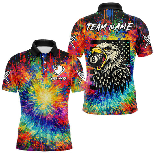 Maxcorners Colorful Tie-Dye Funny Eagle 8 Ball Men Billiards Shirt Personalized Pool Balls Billiard Attire LM1202