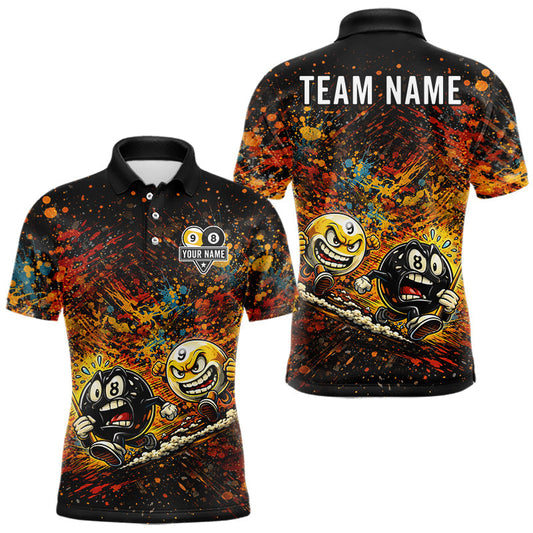 Maxcorners Colorful Splatter Funny Billiard Ball 9 & 8 Ball Pool Shirt For Men Personalized Billiard Team Names LM1202