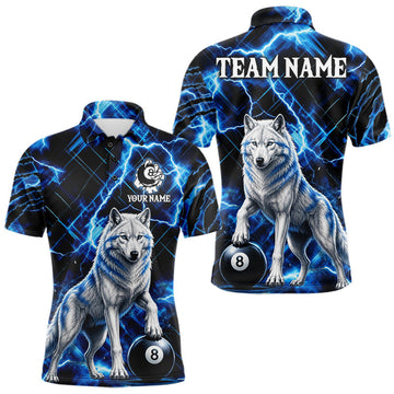 Maxcorners Custom Funny Wolf 8 Ball Billiard Shirt For Men Thunder Lightning Billiard Pool Team Jersey | Blue LM1705