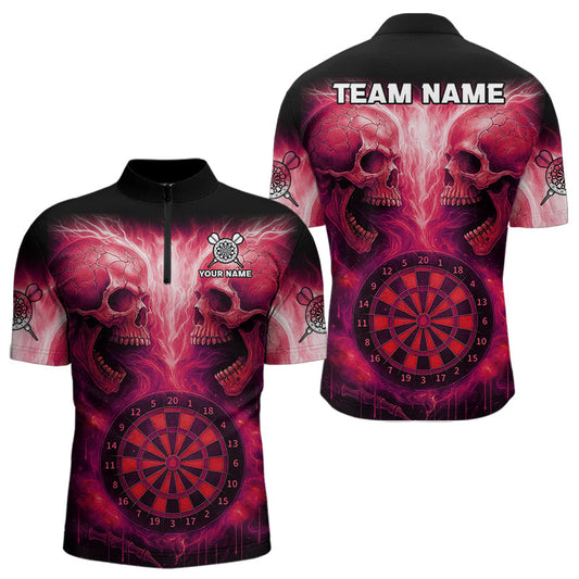 Maxcorners Electric Red Skulls & Dartboard Darts Shirt For Men - Custom Dart Player Jersey MT2306
