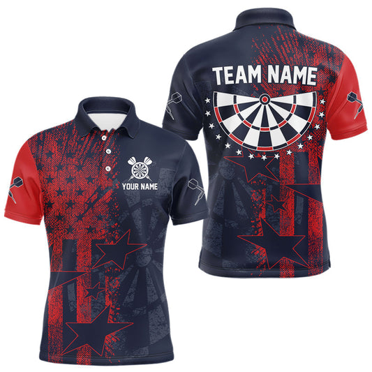 Maxcorners US Flag Grunge Star Dartboard Men's Darts Polo Shirt - Custom Name For Players LM1203