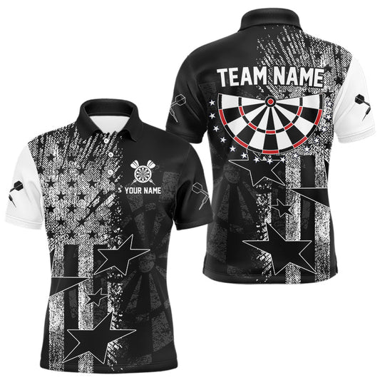 Maxcorners Grunge US Flag Star Dartboard Shirt – Men’s Darts Polo with Custom Name LM1203