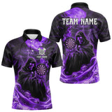Maxcorners Custom Purple Grim Reaper Fire Flames Dart Men Polo Jerseys Outfits Skull Dart Shirt LM1610