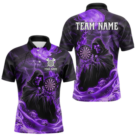 Maxcorners Custom Purple Grim Reaper Fire Flames Dart Men Polo Jerseys Outfits Skull Dart Shirt LM1610