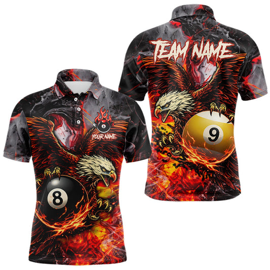 Maxcorners Eagle Fire Flame Pool 9 Ball & 8 Ball Men's Billiard Shirt Custom Billiard Polo & 1/4 Zip Attire LM1501