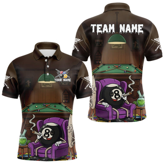Maxcorners Funny Pool 8 Ball Smoking Men's Billiard Team Shirt Custom Billiard Polo & 1/4 Zip Attire LM1501